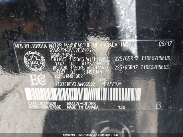 2018 Toyota Rav4 მანქანა იყიდება აუქციონზე, vin: 2T3ZFREV3JW405992, აუქციონის ნომერი: 12590791