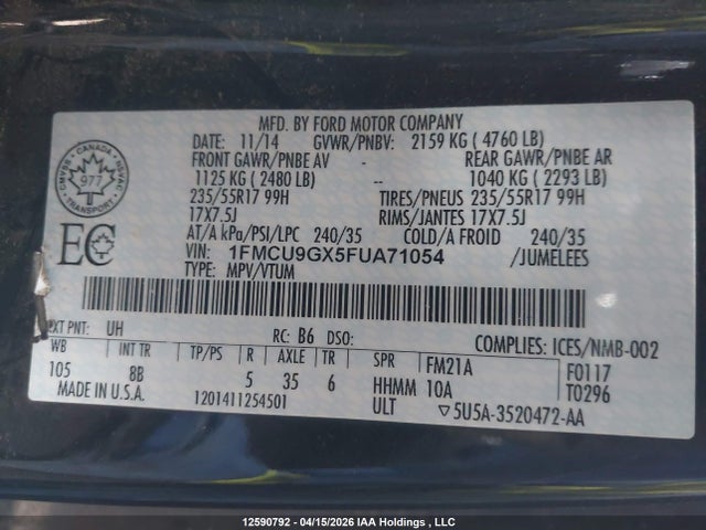 1FMCU9GX5FUA71054 Ford ESCAPE SE