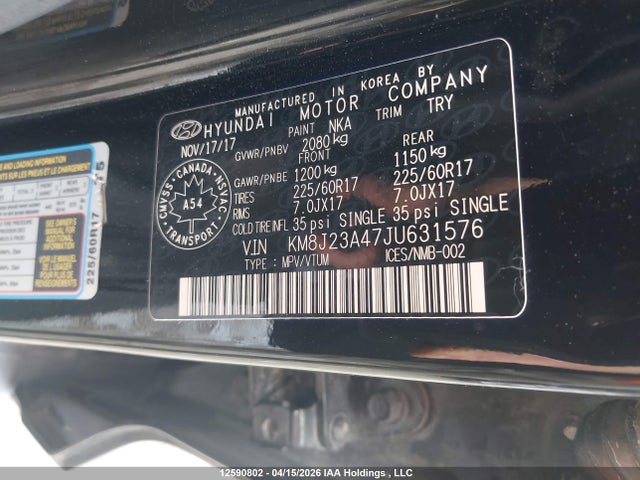 2018 Hyundai Tucson Base 2.0l მანქანა იყიდება აუქციონზე, vin: KM8J23A47JU631576, აუქციონის ნომერი: 12590802