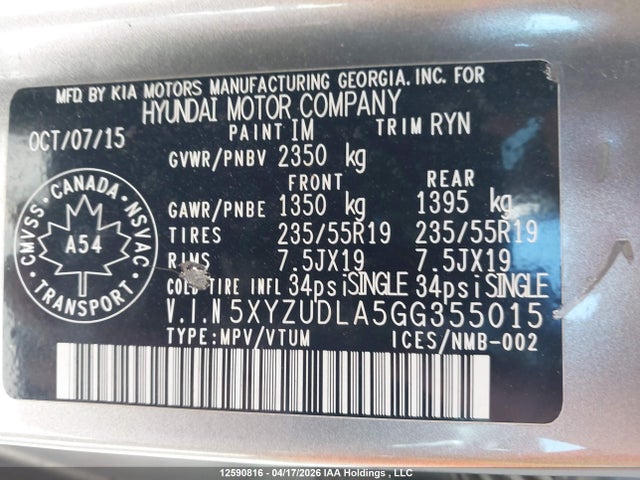 5XYZUDLA5GG355015 Hyundai Santa Fe Sport 2.0t Limited