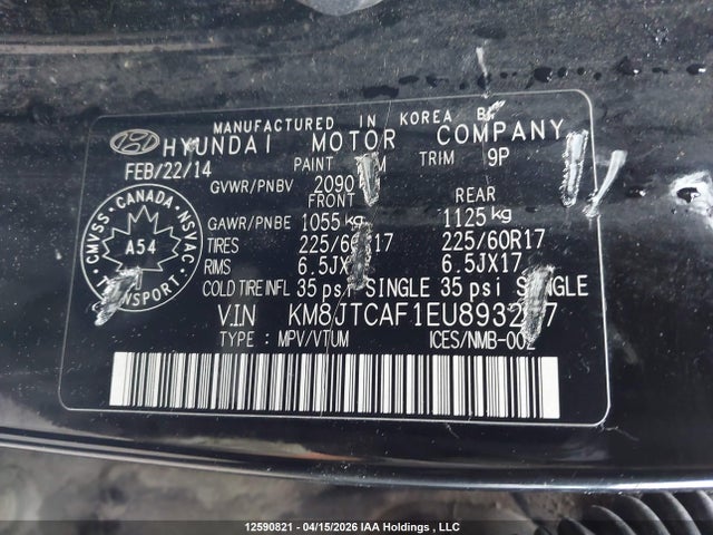 KM8JTCAF1EU893257 Hyundai TUCSON GLS