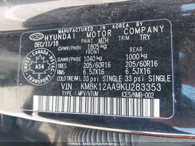 KM8K12AA9KU283353 Hyundai Kona Se