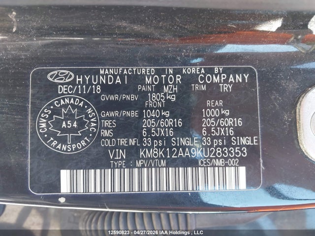 KM8K12AA9KU283353 Hyundai Kona Se