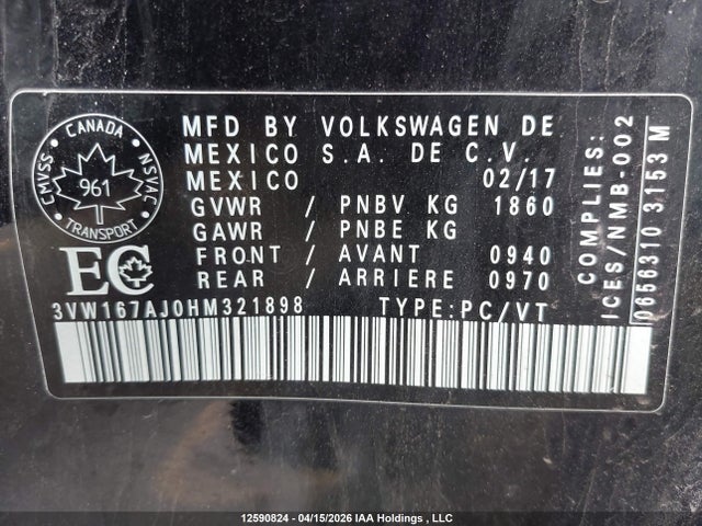 Продажа на аукционе авто 2017 Volkswagen Jetta, vin: 3VW167AJ0HM321898, номер лота: 12590824