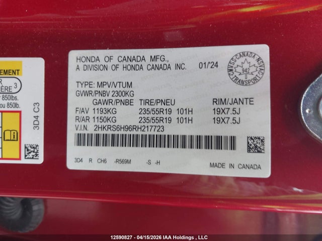 Продажа на аукционе авто 2024 Honda Cr-v Hybrid, vin: 2HKRS6H96RH217723, номер лота: 12590827