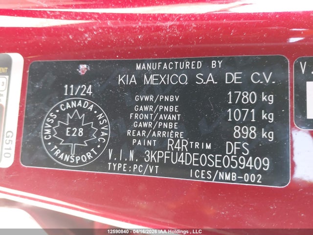 Продажа на аукционе авто 2025 Kia K4 Ex/ex+, vin: 3KPFU4DE0SE059409, номер лота: 12590840