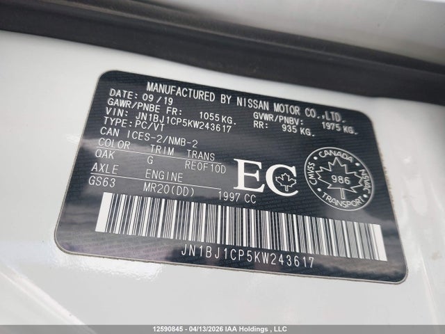 Продаж на аукціоні авто 2019 Nissan Qashqai S/sv, vin: JN1BJ1CP5KW243617, номер лоту: 12590845