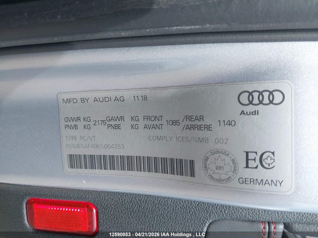 Продажа на аукционе авто 2019 Audi A4, vin: WAUENAF40KN004253, номер лота: 12590853