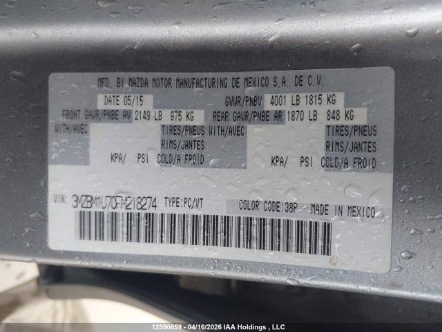 2015 Mazda 3 Sport მანქანა იყიდება აუქციონზე, vin: 3MZBM1U70FM218274, აუქციონის ნომერი: 12590859