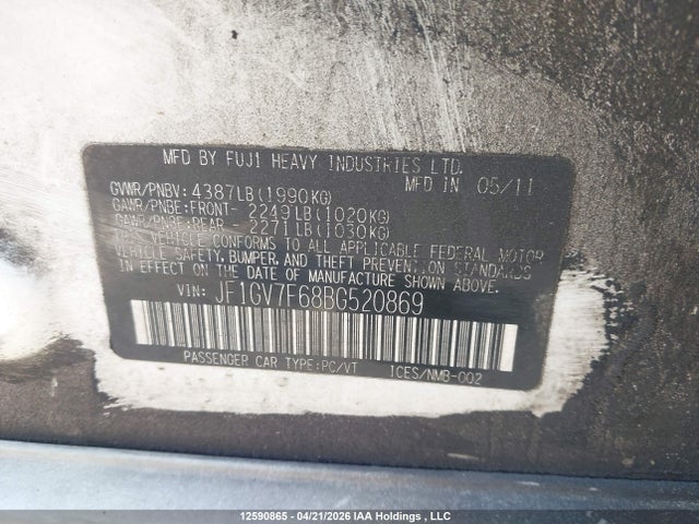 Aukcja sprzedaży 2011 Subaru Impreza Wrx, vin: JF1GV7F68BG520869, numer aukcji: 12590865