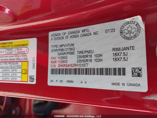 2HKRS4H52RH101677 Honda CR-V