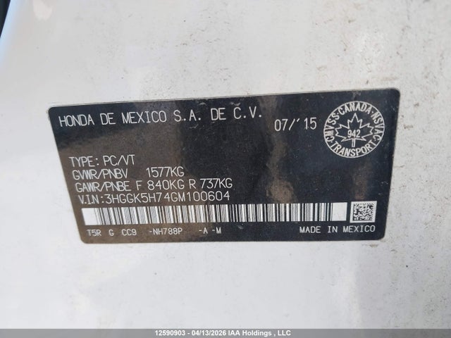 3HGGK5H74GM100604 Honda Fit Ex/exl