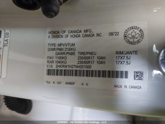 2HKRW1H27NH001500 Honda CR-V LX