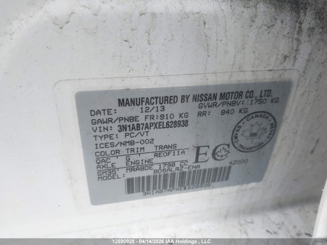 Продаж на аукціоні авто 2014 Nissan Sentra, vin: 3N1AB7APXEL628938, номер лоту: 12590928