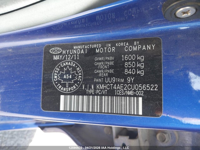 Продажа на аукционе авто 2012 Hyundai Accent Gls/gs, vin: KMHCT4AE2CU056522, номер лота: 12590932