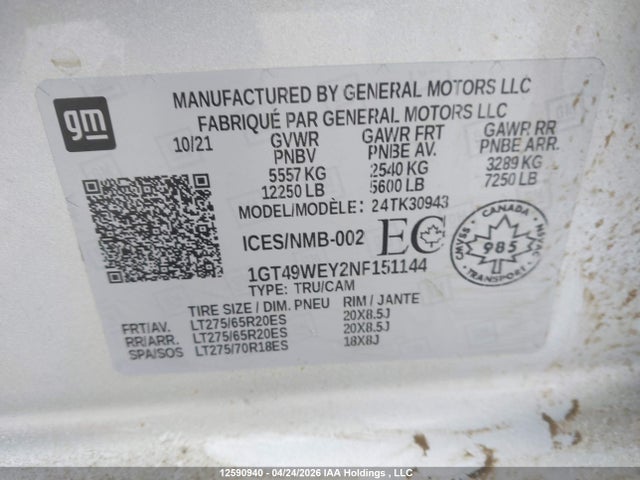 Aukcja sprzedaży 2022 Gmc Sierra K3500 Denali, vin: 1GT49WEY2NF151144, numer aukcji: 12590940