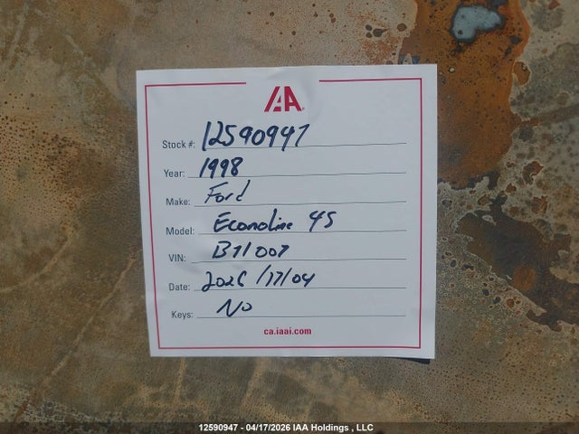12590947 :رقم المزاد ، 1FDXE40S2WHB71007 vin ، 1998 Ford Econoline E450 Super Duty Cutwy  Rv مزاد بيع