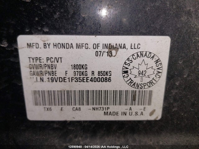Продаж на аукціоні авто 2014 Acura Ilx, vin: 19VDE1F35EE400086, номер лоту: 12590948