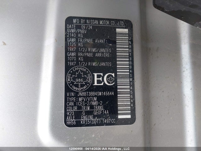 Aukcja sprzedaży 2025 Nissan Rogue Sv/rock Creek, vin: JN8BT3BB4SW145644, numer aukcji: 12590958