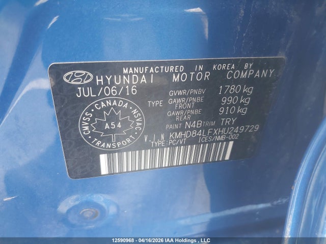 KMHD84LFXHU249729 Hyundai Elantra Gls