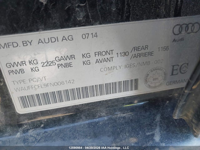 Aukcja sprzedaży 2015 Audi A4 2.0t Progressiv Plus, vin: WAUFFCFL9FN006142, numer aukcji: 12590984