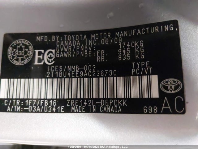 12590991 :رقم المزاد ، 2T1BU4EE9AC236730 vin ، 2010 Toyota Corolla مزاد بيع