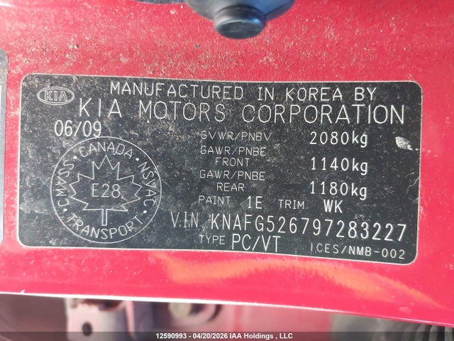 Продажа на аукционе авто 2009 Kia Rondo Ex-v6/ex-v6 Luxury, vin: KNAFG526797283227, номер лота: 12590993