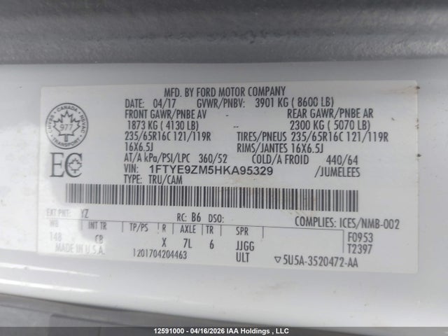 1FTYE9ZM5HKA95329 Ford Transit-150