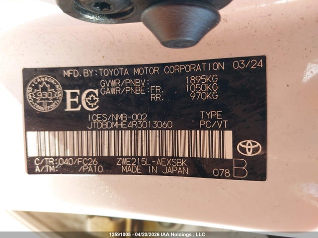 2024 Toyota Corolla Hybrid Se მანქანა იყიდება აუქციონზე, vin: JTDBDMHE4R3013060, აუქციონის ნომერი: 12591005
