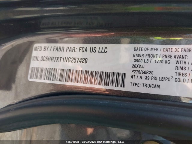 3C6RR7KT1NG257420 RAM 1500 Classic Tradesman