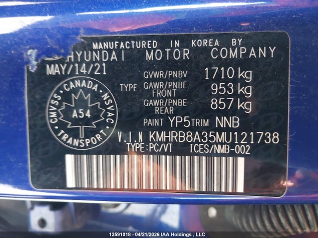 Продаж на аукціоні авто 2021 Hyundai Venue, vin: KMHRB8A35MU121738, номер лоту: 12591018