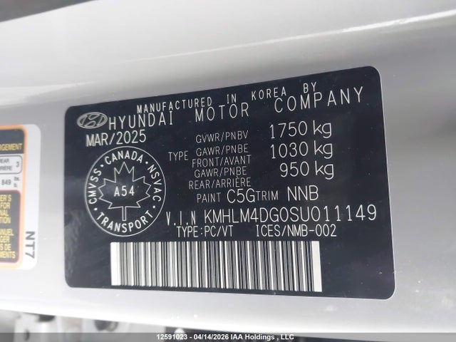 12591023 :رقم المزاد ، KMHLM4DG0SU011149 vin ، 2025 Hyundai Elantra Sel Sport مزاد بيع