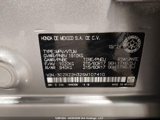 3CZRZ2H32SM107410 Honda HR-V LX