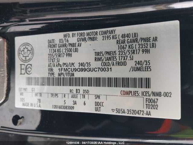 1FMCU9G99GUC70031 Ford ESCAPE SE