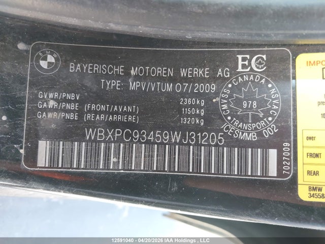 12591040 :رقم المزاد ، WBXPC93459WJ31205 vin ، 2009 Bmw X3 3.0i مزاد بيع