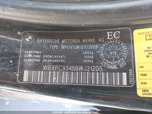 12591040 :رقم المزاد ، WBXPC93459WJ31205 vin ، 2009 Bmw X3 3.0i مزاد بيع