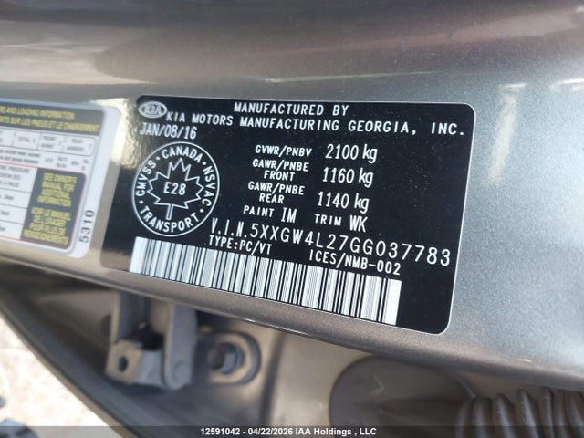 5XXGW4L27GG037783 KIA OPTIMA SX