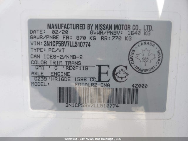 3N1CP5BV7LL510774 Nissan Kicks