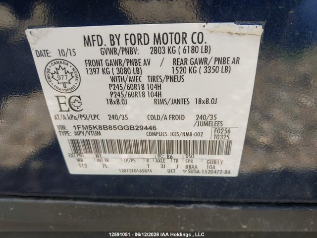 Ford Explorer 2016 1FM5K8B85GGB29446 Image 9