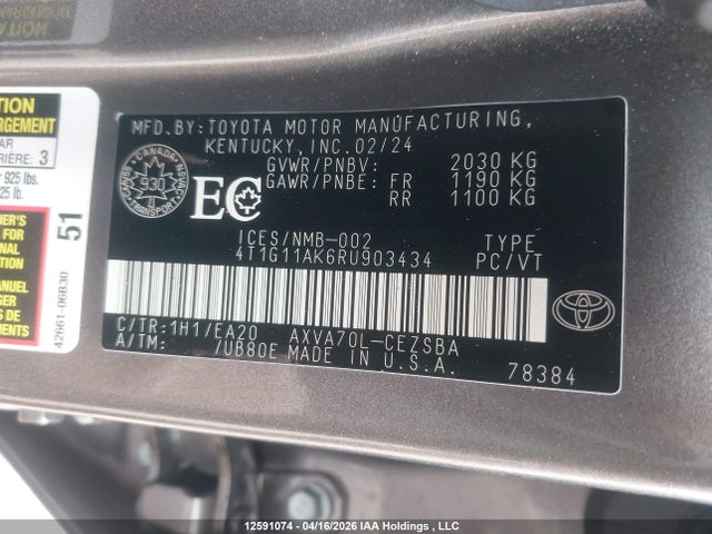4T1G11AK6RU903434 Toyota Camry Se Night Shade/se