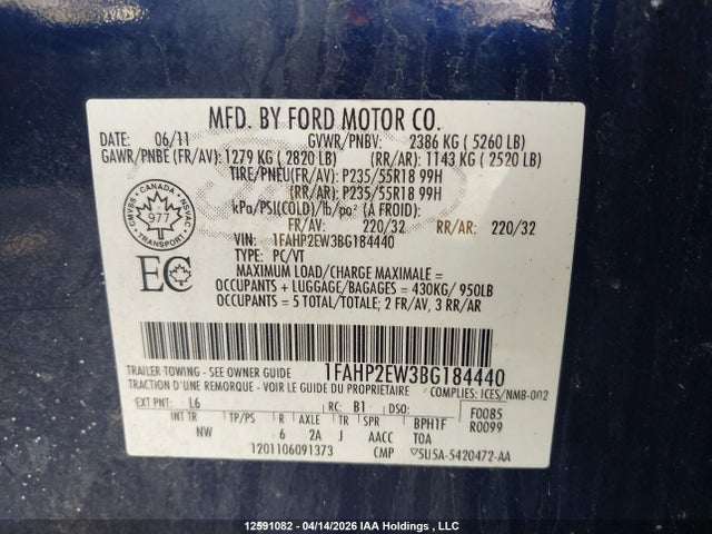 Aukcja sprzedaży 2011 Ford Taurus Sel, vin: 1FAHP2EW3BG184440, numer aukcji: 12591082