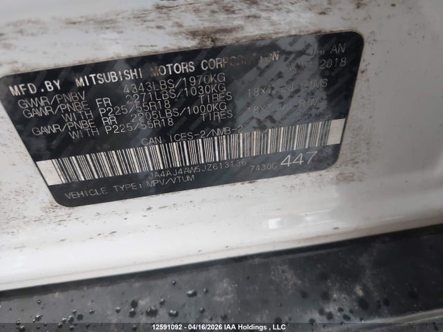 JA4AJ4AW5JZ613136 Mitsubishi Rvr Gt/se Anniversary Edition/se Limited Edition