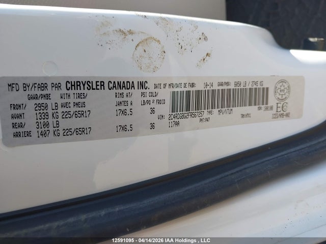 12591095 :رقم المزاد ، 2C4RDGBG2FR567257 vin ، 2015 Dodge Grand Caravan Se/sxt مزاد بيع