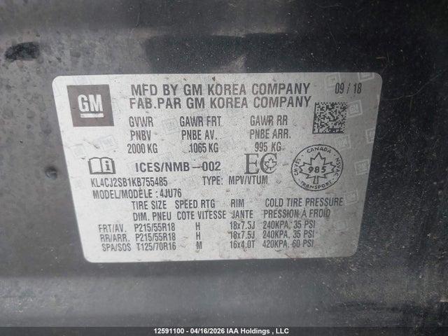 KL4CJ2SB1KB755485 Buick Encore Sport Touring