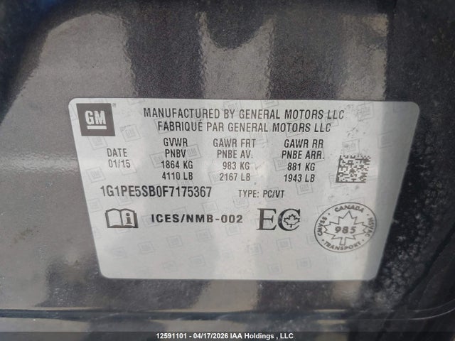 2015 Chevrolet Cruze 2lt მანქანა იყიდება აუქციონზე, vin: 1G1PE5SB0F7175367, აუქციონის ნომერი: 12591101
