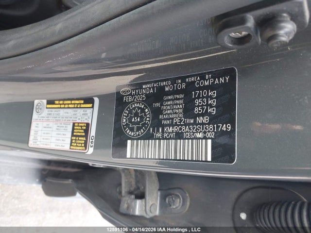 12591106 :رقم المزاد ، KMHRC8A32SU381749 vin ، 2025 Hyundai Venue Sel/limited مزاد بيع