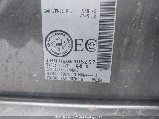 1N4BL4FWXRN405257 Nissan Altima Platinum