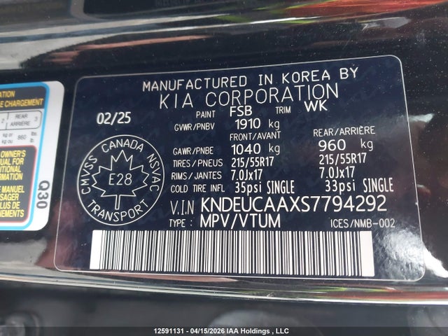 Продаж на аукціоні авто 2025 Kia Seltos S, vin: KNDEUCAAXS7794292, номер лоту: 12591131