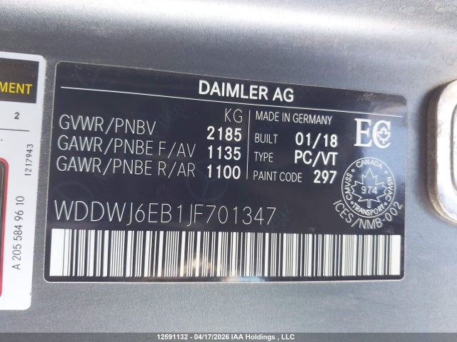 WDDWJ6EB1JF701347 Mercedes-Benz Amg C 43 4matic