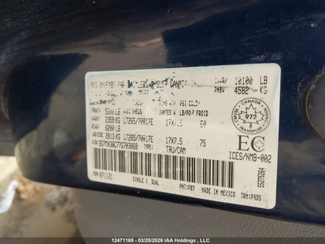2007 Dodge Ram 3500 St მანქანა იყიდება აუქციონზე, vin: 3D7MX38C77G703068, აუქციონის ნომერი: 12471169
